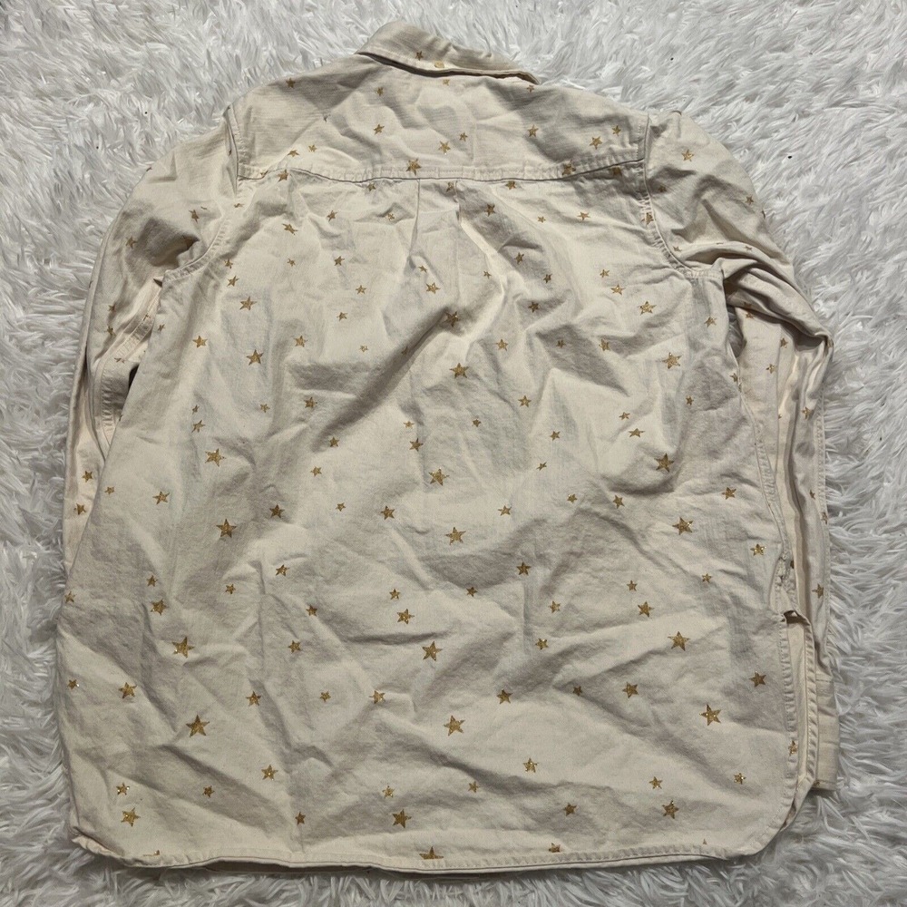 Women's J Crew Cream Heavyweight Gold Star Button Down Canvas Shirt Size Small - Picture 7 of 9